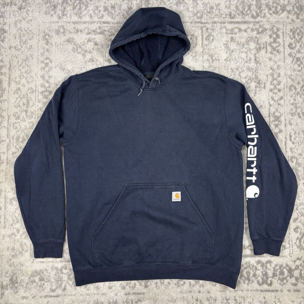 Carhartt Hoodie Men's Blue Loose Fit Graphic Logo Sleeve Pullover K288 Size XL